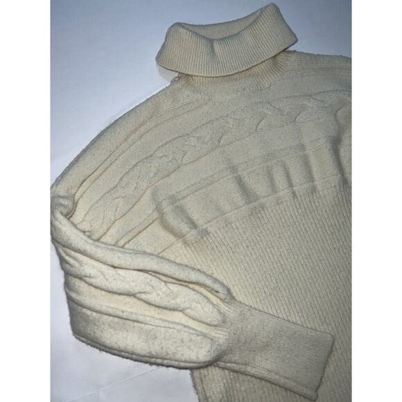 JOA Chunky Sweater Women Size Small Cream Cable Knit Ribbed Turtleneck Cabincore - Picture 2 of 13